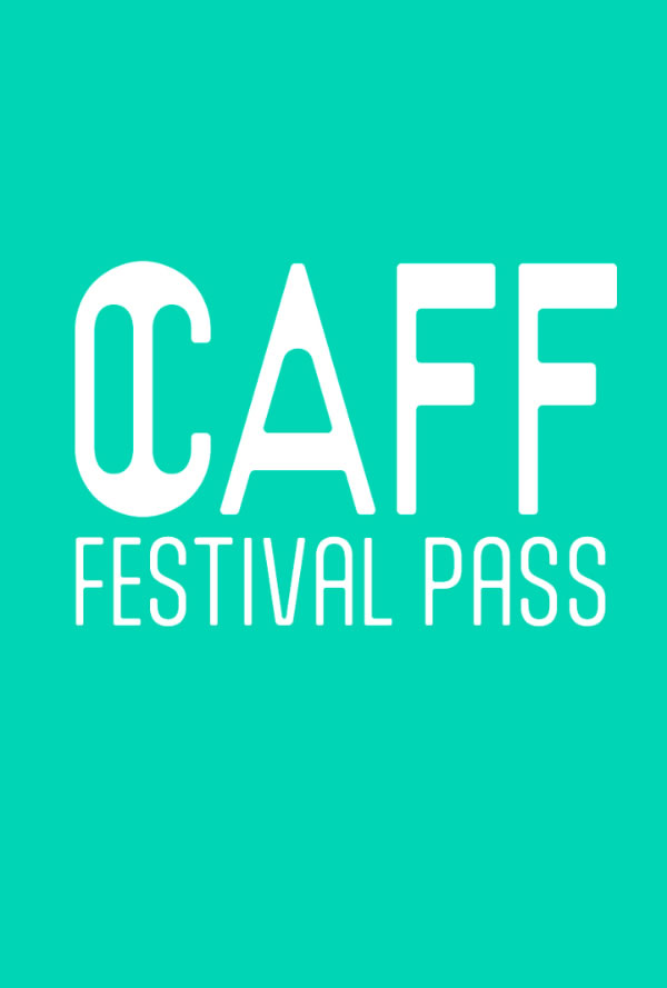 Teal background with a white 'CAFF Festival Pass' logo, indicating a festival admission pass.